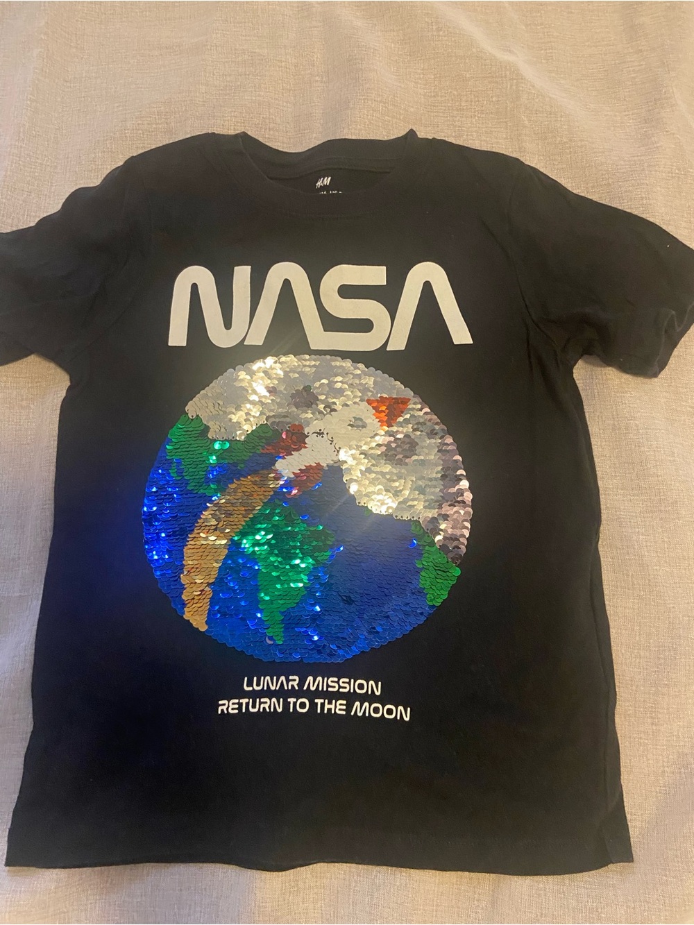 H&M Black NASA Sequin Globe Tee